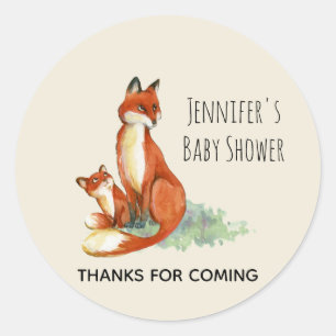 Fox and Baby Watercolor Illustration Baby Shower Classic Round Sticker
