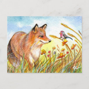 Fox And Bird In The Field Postcard