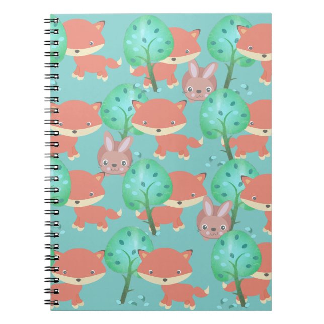 Fox and Bunny Woodland Pattern Notebook (Front)
