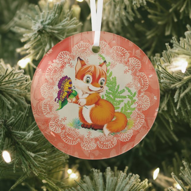 fox and butterfly  glass tree decoration (Insitu)