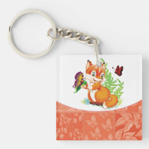 fox and butterfly key ring