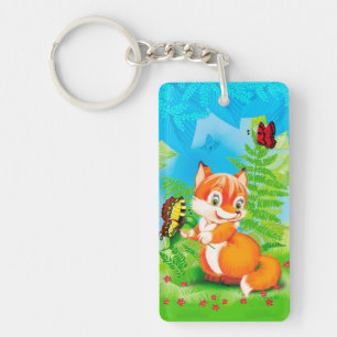 fox and butterfly key ring