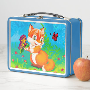 fox and butterfly metal lunch box