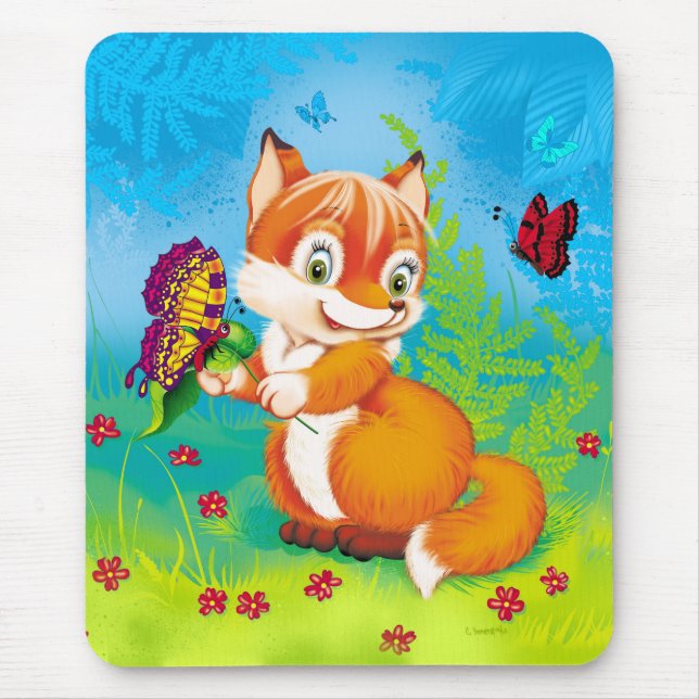 fox and butterfly mouse pad (Front)