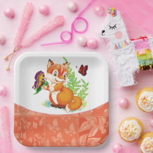 fox and butterfly paper plate