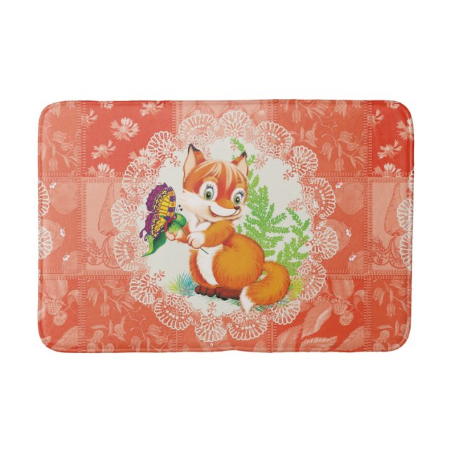 fox and butterfly pattern bath mat (Front)