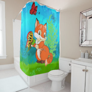 fox and butterfly shower curtain