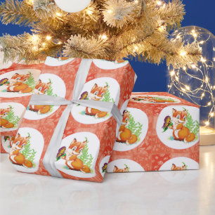 fox and butterfly wrapping paper