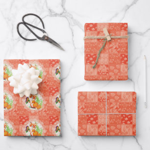 fox and butterfly wrapping paper sheet