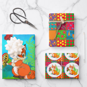fox and butterfly wrapping paper sheet