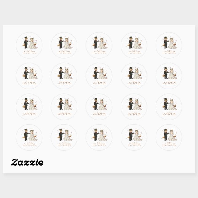 Fox and Cat Wedding Day Illustration Classic Round Sticker (Sheet)