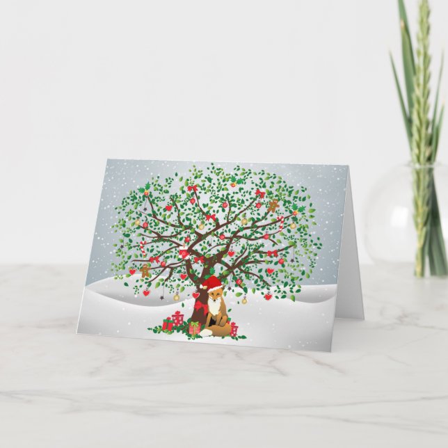 Fox and Christmas Tree Holiday Card (Front)