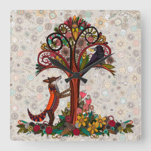 fox and crow square wall clock