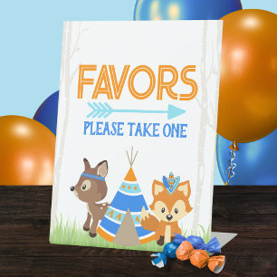 Fox and Deer Blue Woodland Party Favour Pedestal Sign