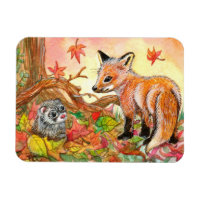 Fox and Ferret in Autumn Leaves
