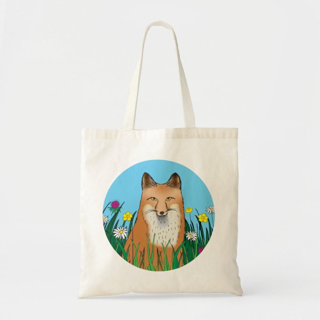 Fox and Flowers Tote Bag (Front)