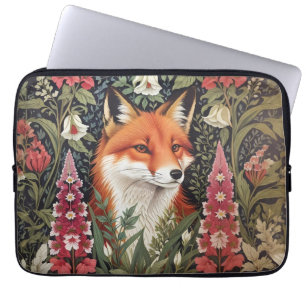 Fox and Foxglove Flowers William Morris Inspired Laptop Sleeve
