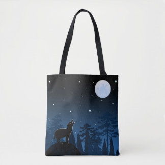 Fox And Full Moon At Midnight Tote Bag