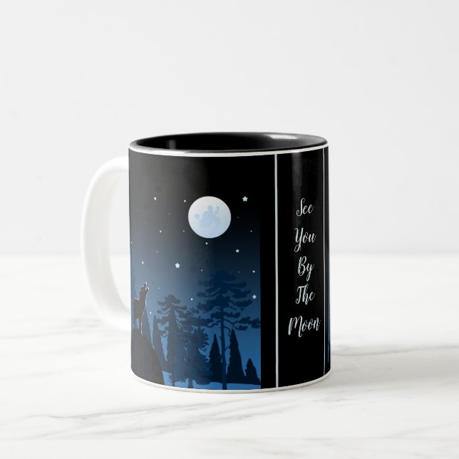 Fox And Full Moon At Midnight Two-Tone Coffee Mug (Front Left)