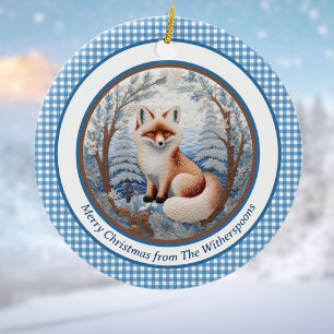 Fox and Gingham Charming Personalized Christmas Ceramic Tree Decoration