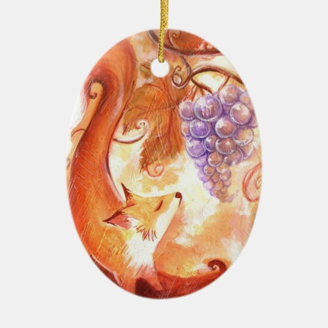 Fox and Grapes Ceramic Tree Decoration (Front)