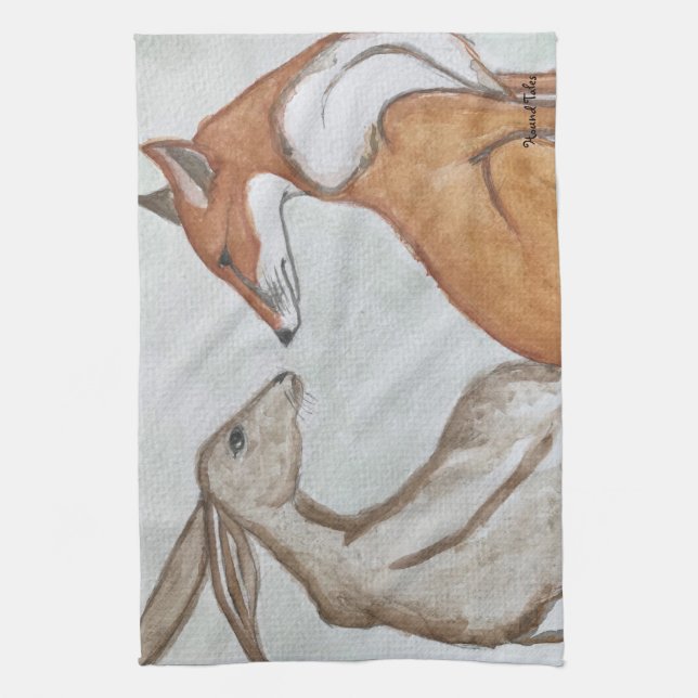 Fox and Hare Tea Towel / Kitchen Towel (Vertical)