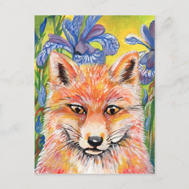 Fox and Irises Postcard (Front)
