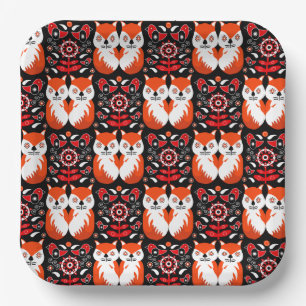 Fox And Nature Nordic Folk Art Paper Plate