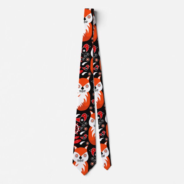 Fox And Nature Nordic Folk Art Tie (Front)