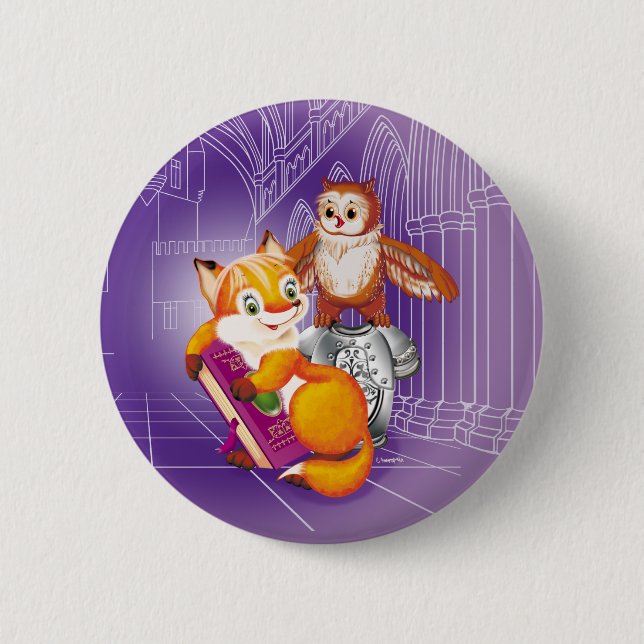 fox and owl 6 cm round badge (Front)
