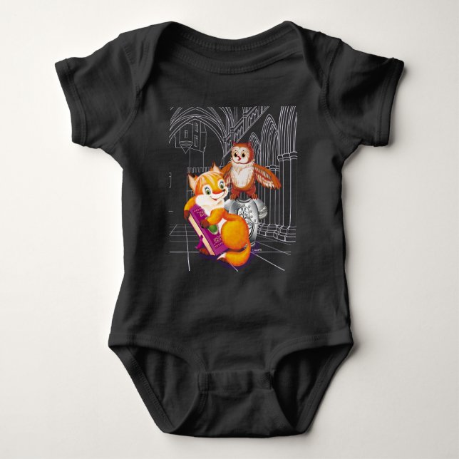 fox and owl baby bodysuit (Front)