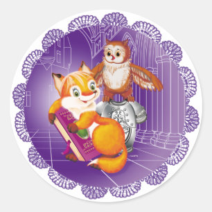 fox and owl classic round sticker