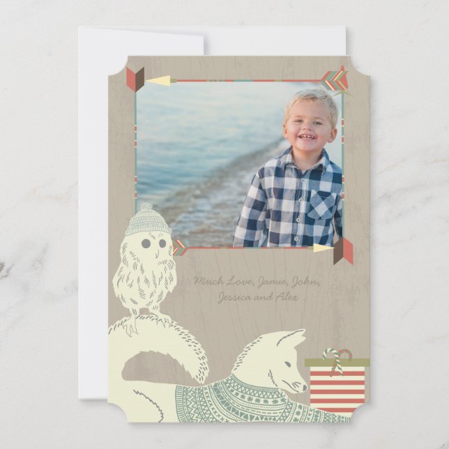 Fox and Owl Forest Christmas with Your Photo Holiday Card (Front)