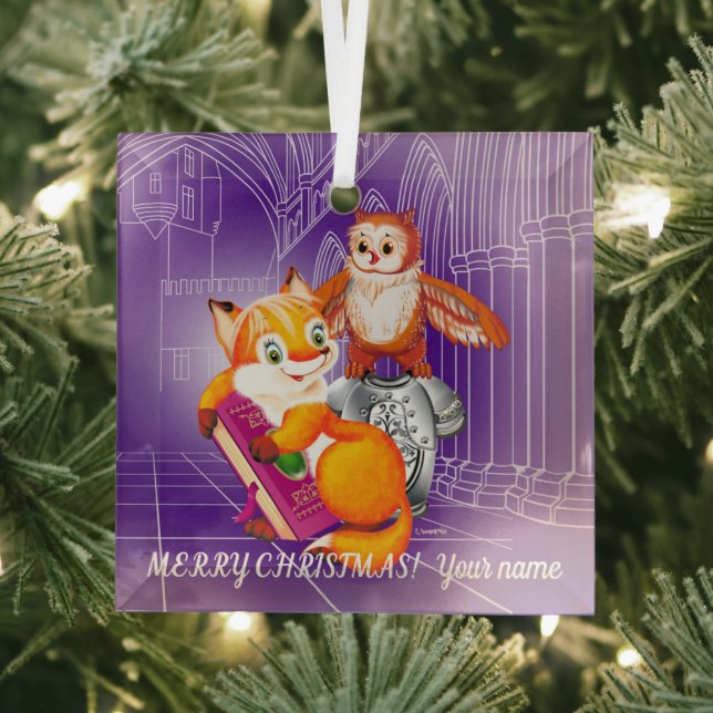Fox and Owl  Glass Tree Decoration (Insitu)