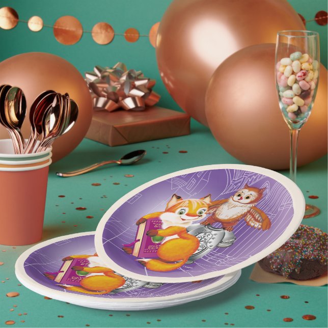 fox and owl paper plate (Multi)