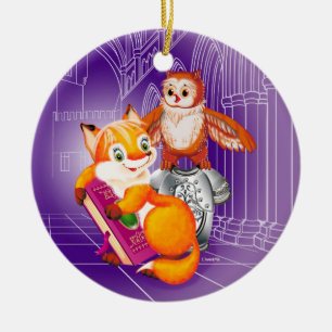fox and owl violet ceramic tree decoration