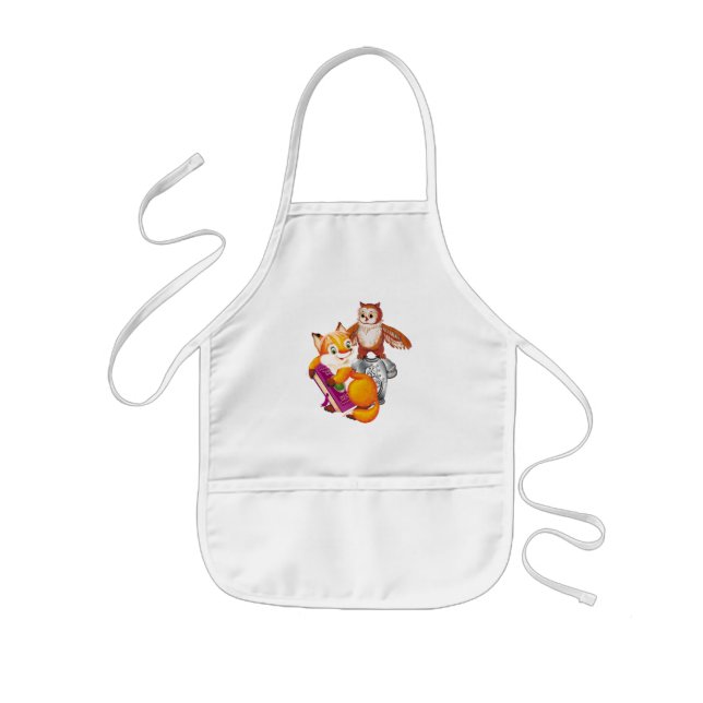 fox and owl  violet kids apron (Front)