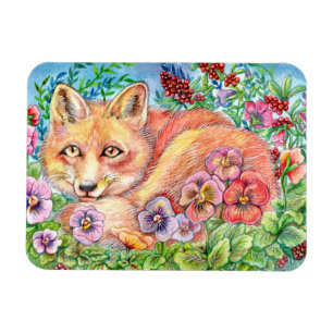 Fox and Pansies Magnet