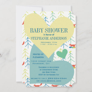 Fox and Pine Tree Baby Boy Shower Invitations