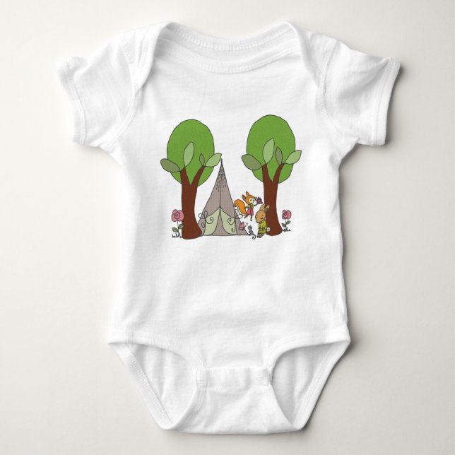 fox and rabbit baby bodysuit (Front)