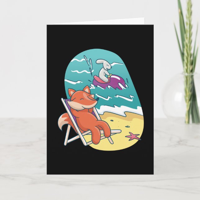 Fox and Rabbit Beach Friends Card (Front)
