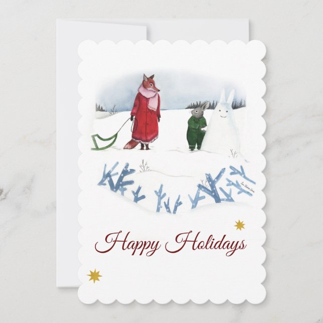 Fox And Rabbit Winter Illustration Christmas (Front)
