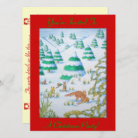 fox and rabbits snow scene christmas invitation
