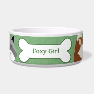 Fox and Racoon Custom Pet Dog Food Bowl - Green