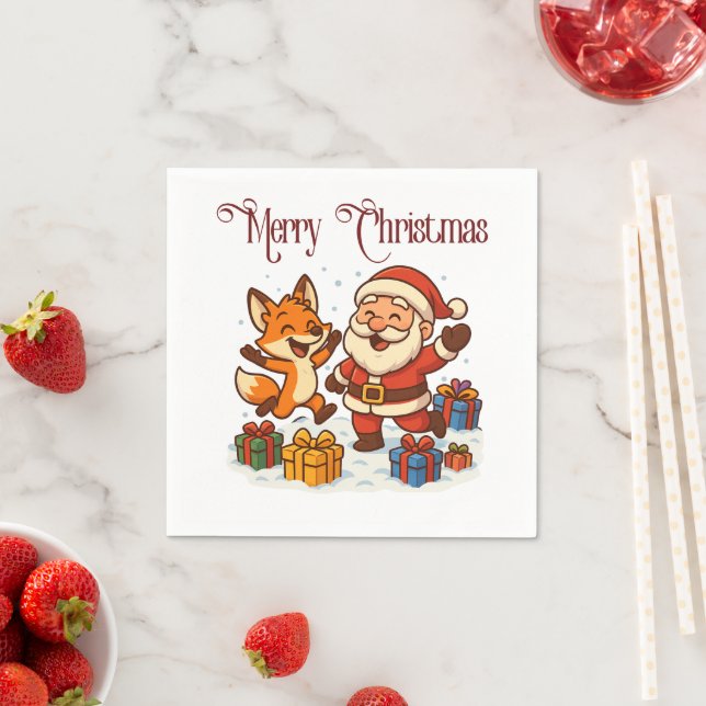 Fox and Santa Christmas Paper Napkin (Insitu)