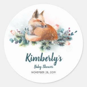 Fox and Winter Woodland Baby Shower Classic Round Sticker