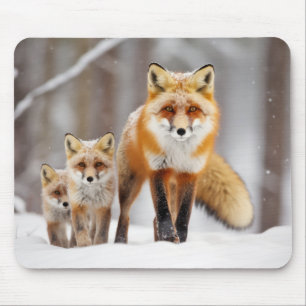 Fox Animal Family Wandering Nature Out Mouse Pad