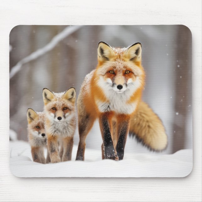 Fox Animal Family Wandering Nature Out Mouse Pad (Front)