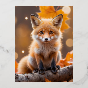 Fox Animal Fun Miniature Fantastic Surreal Lovely Foil Holiday Postcard