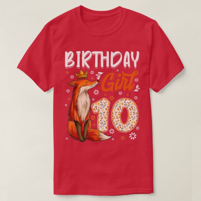 Fox Animal Lovers 10th Birthday Girl Fox Bday 10 y T-Shirt (Design Front)